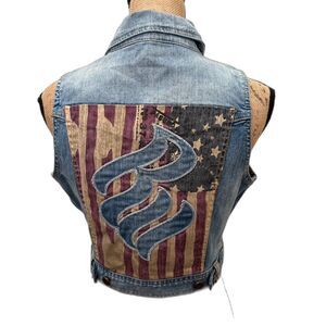 Y2K Rocawear Sleeveless Denim Vest American‎ Flag Back Streetwear Size Medium